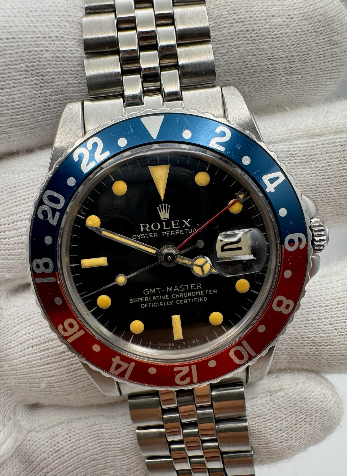 Rolex GMT-Master 1675 Glossy Gilt Mega Font Pepsi Insert Heavy Zinc Sulfide Patina 1964 (Serviced)