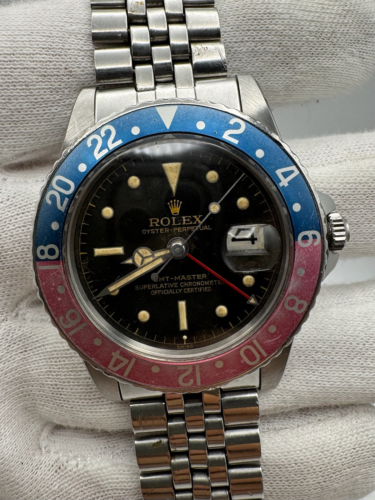 Rolex GMT-Master 1675 PCG Eagle Beak Tropical Glossy Gilt Chapter Ring Exclamation Point Faded Red Back Pepsi Vintage 1963 (Full-Set/Serviced)