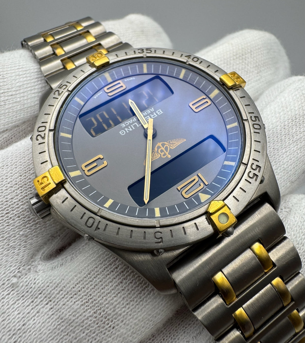 Breitling Aerospace Full Titanium Two Tone Grey Tritium Dial Yellow Patina Vintage 1995