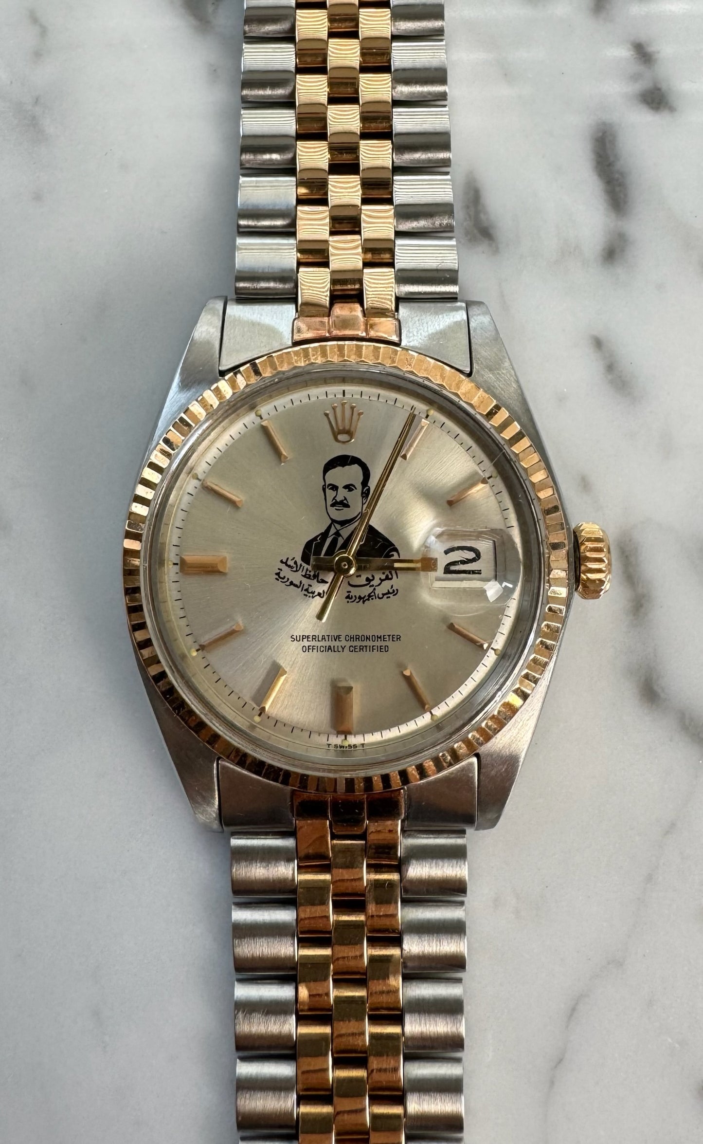 Rolex Datejust 1601 Steel/Rose Gold "Hafez El Assad" Silver Dial Unique Piece 1969