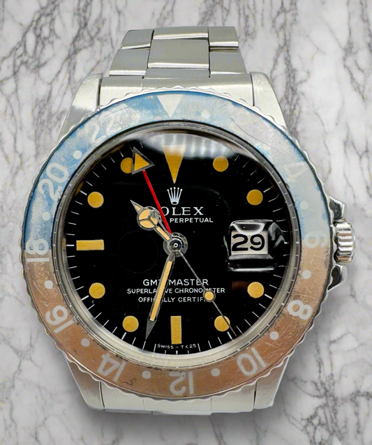 Rolex GMT-Master 1675 MK1 Long E Pumpkin Patina Faded Red Back Insert 1971