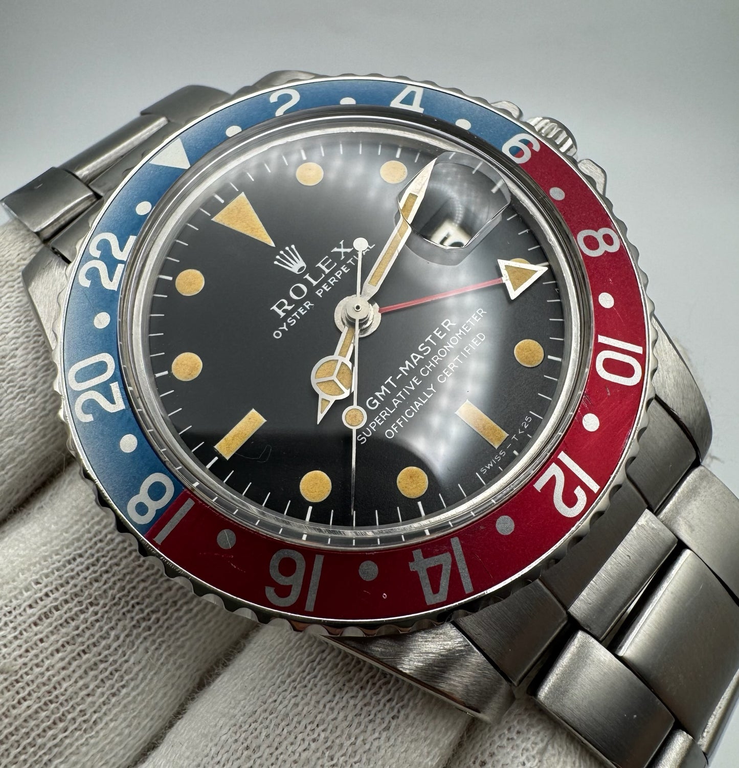 Rolex GMT-Master 1675 MK1 Long E Full Steel Faded Bezel Red Back Insert Heavy Patina Zinc Sulfide 1967 (Serviced)