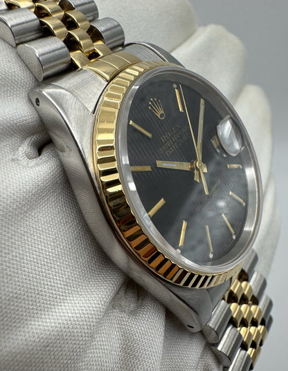 Rolex Datejust 36 Steel/Yellow Gold Jubilee Black Tapestry 1990 (Serviced)