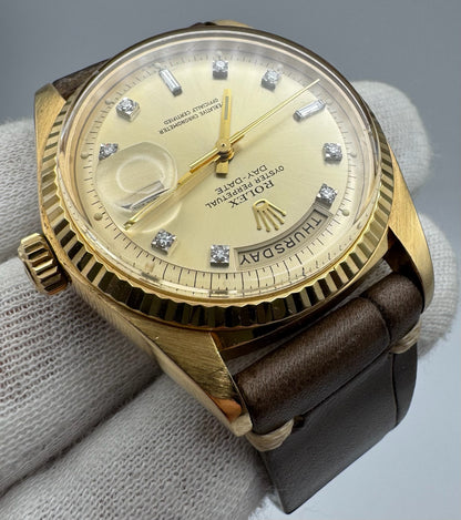 Rolex Day-Date 36 Yellow Gold Head 18K Factory Diamond Dial 1977 (Service Papers/Serviced)