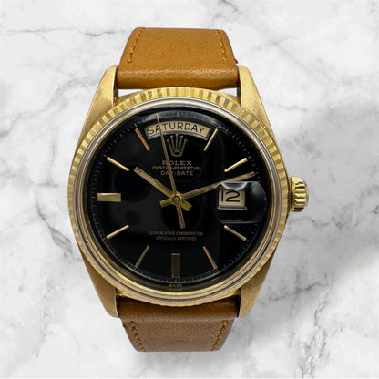 Rolex Day-Date 36 Yellow Gold 18K Head Black Glossy Swiss Only Door Stop Index 1974