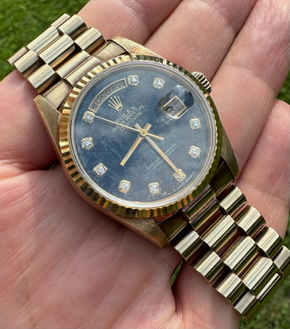 Rolex Day-Date 18K Yellow Gold w/ OEM Pyrite Diamond Dial (Full-Set)