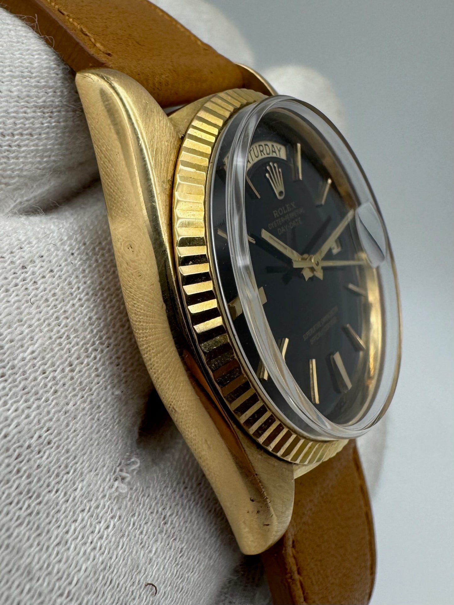 Rolex Day-Date 36 Yellow Gold 18K Head Black Glossy Swiss Only Door Stop Index 1974
