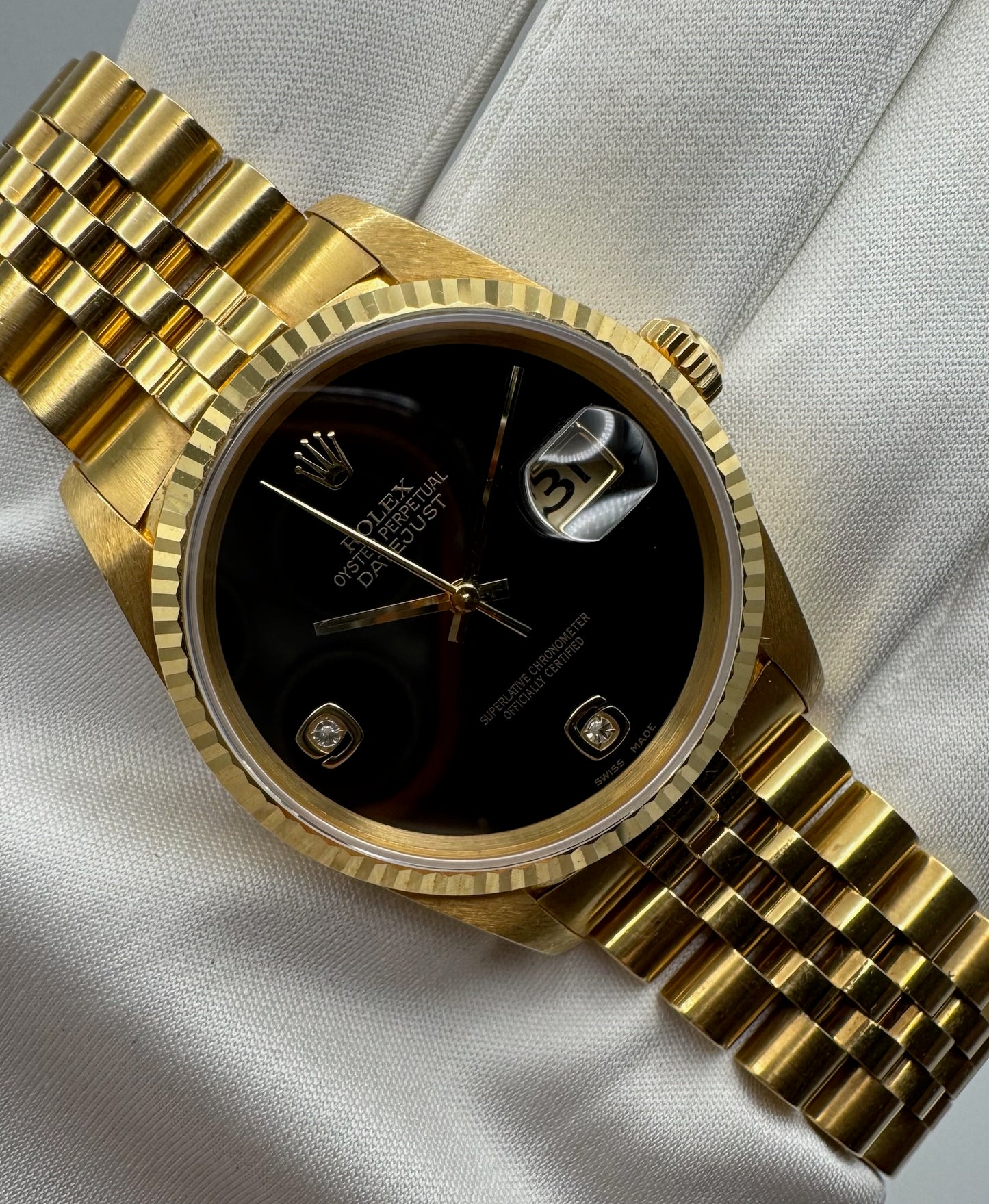 Rolex Datejust 36 Full Yellow Gold Jubilee Factory Onyx Dial 1995 (Unpolished)