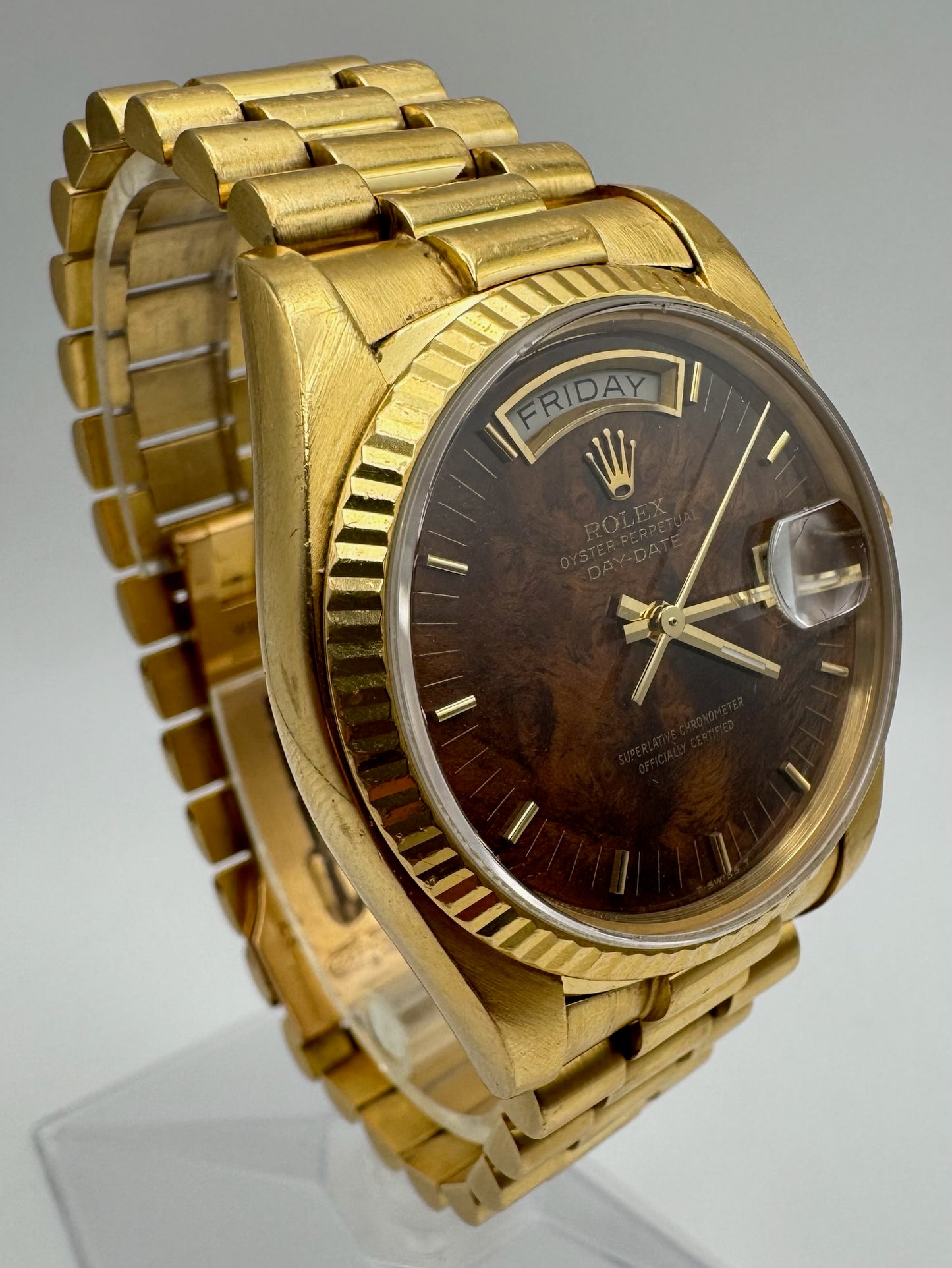 Rolex Day-Date 36 Yellow Gold Rare Wood Dial 1986 (Full-Set/Unpolished)