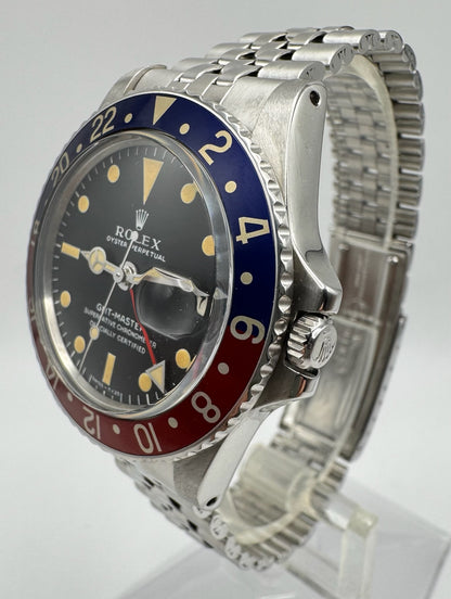 Rolex GMT-Master 1675 MK1 Long E Pepsi Red Back Insert Nice Patina 1968 (Serviced)