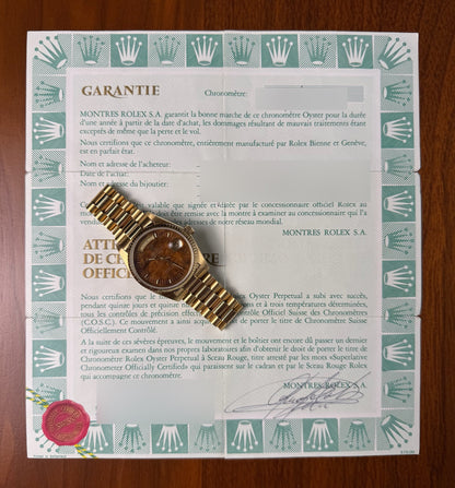 Rolex Day-Date 36 Full Gold Rare Wood Dial 1982 (Full-Set/Unpolished/Serviced)