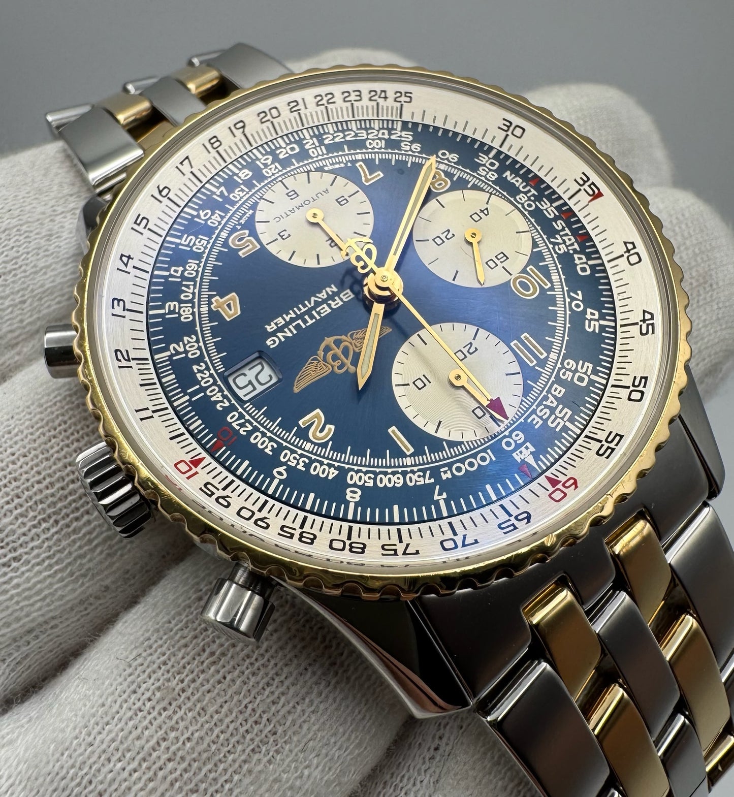 Breitling Old Navitimer Two Tone Blue Tritium Dial Yellow Patina Steel/Yellow Gold (Serviced)