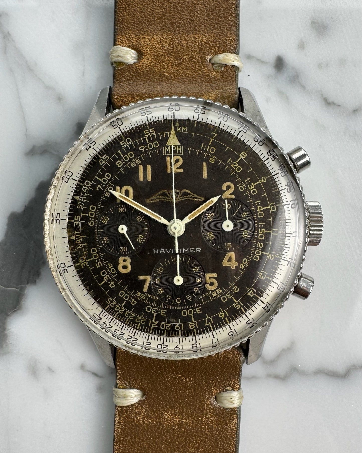Breitling Navitimer 806 AOPA Steel Tropical Brown Dial Yellow Patina Bead Bezel (Unpolished/Serviced)