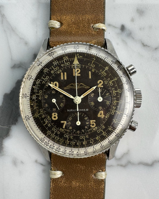 Breitling Navitimer 806 AOPA Steel Tropical Brown Dial Yellow Patina Bead Bezel (Unpolished/Serviced)