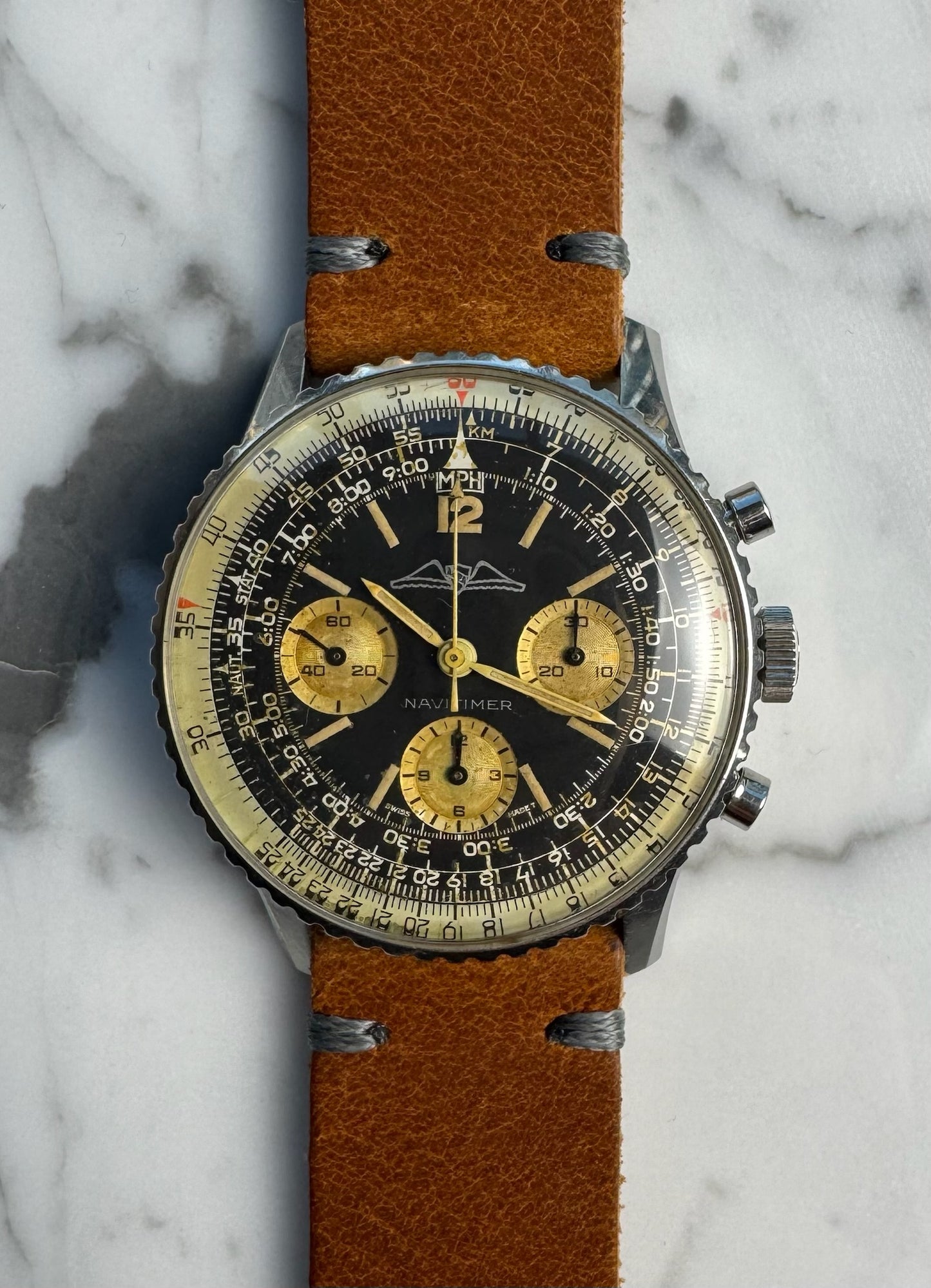Breitling Navitimer 806 AOPA Chronograph Steel Heavy Patina Gilt Dial (Unpolished/Serviced)