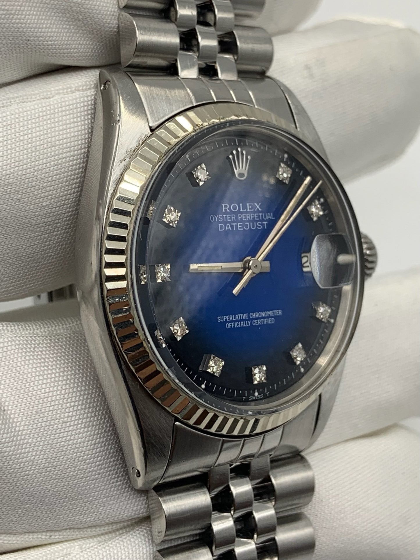 Rolex Datejust with Factory Blue Vignette Diamond Dial