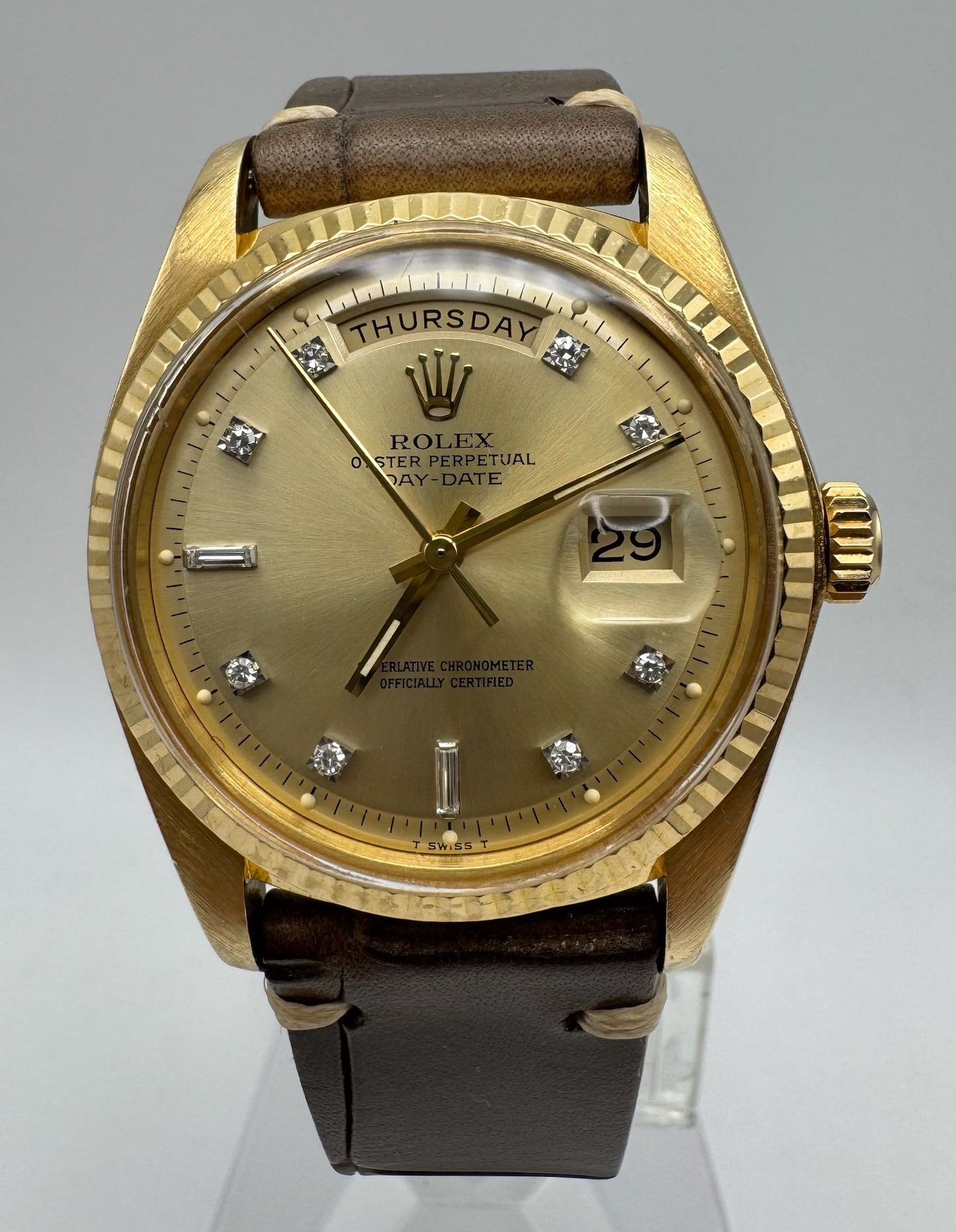 Rolex Day-Date 36 Yellow Gold Head 18K Factory Diamond Dial 1977 (Service Papers/Serviced)