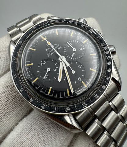 Omega Speedmaster Professional Moonwatch Full Steel Yellow Patina Step Dial Ghost Bezel (Serviced)