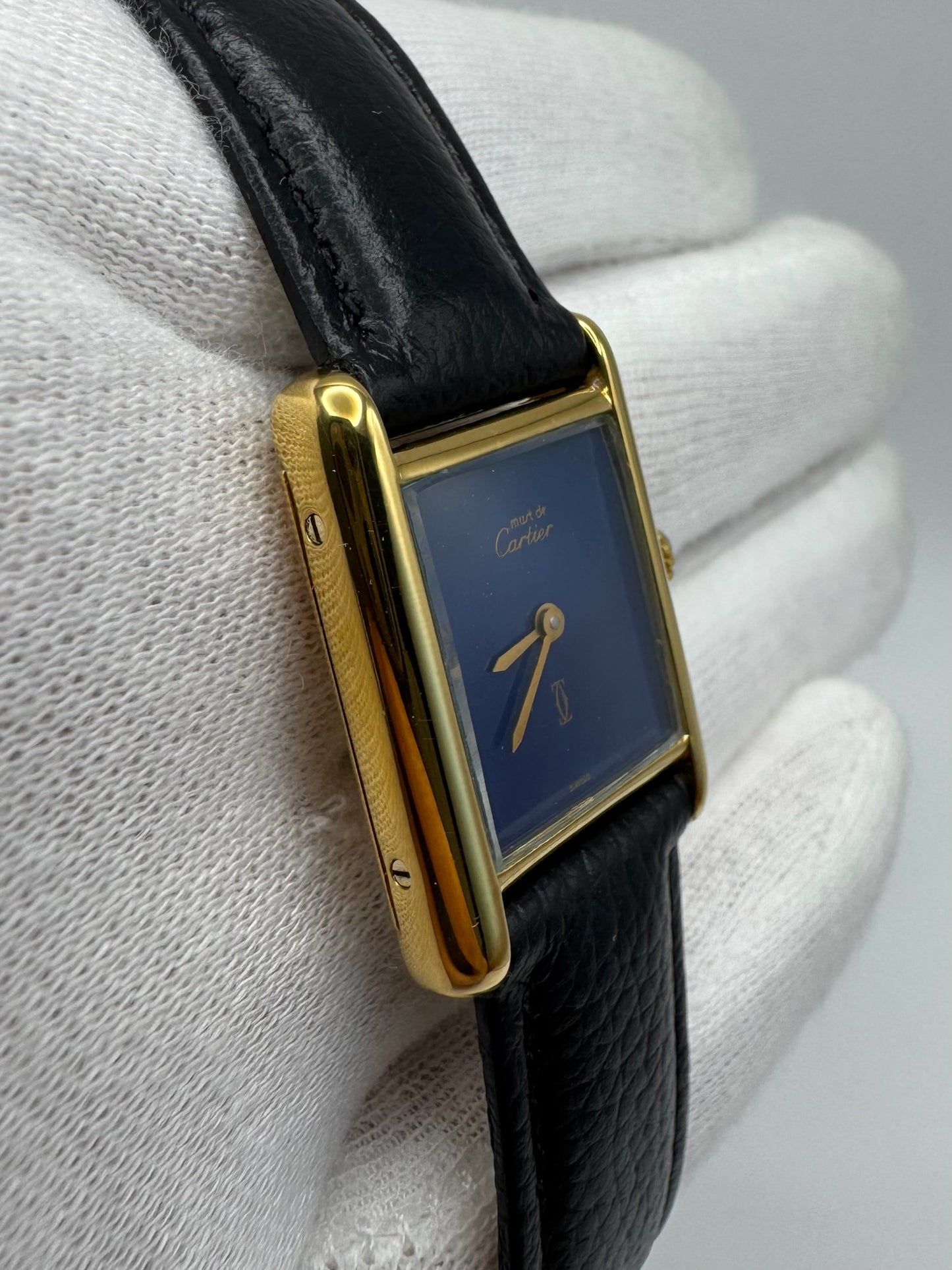 Cartier Tank Vermeil Manual Winding with Blue Dial