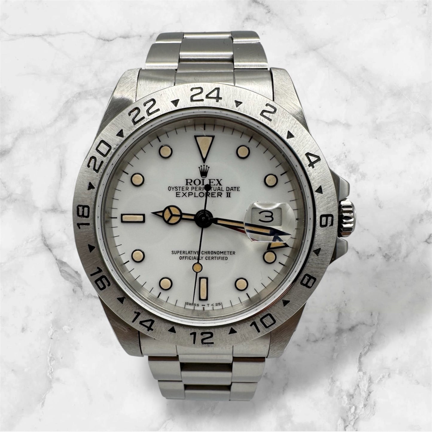 Rolex Explorer II Polar “Chicchi Di Mais” Full Steel 1990 Porcelain Dial Yellow Patina (Serviced)