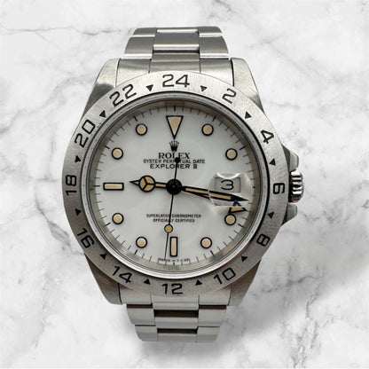Rolex Explorer II Polar “Chicchi Di Mais” Full Steel 1990 Porcelain Dial Yellow Patina (Serviced)