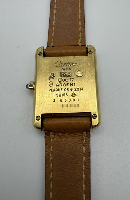 Cartier Tank Vermeil Gold Plated Quartz Champagne Dial 1990