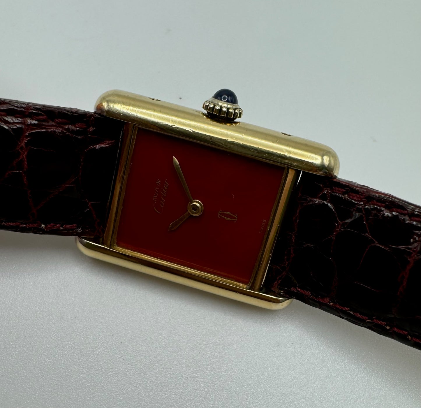 Cartier Tank Vermeil Manual with Rare Coral Red Dial