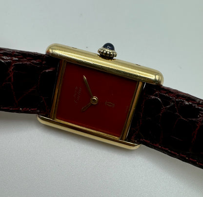 Cartier Tank Vermeil Manual with Rare Coral Red Dial