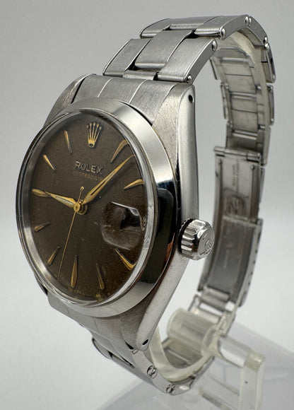 Rolex Oysterdate Precision Full Steel Riveted Tropical Brown Dial 1964 Big Logo Coronet Sword Hands (Serviced)