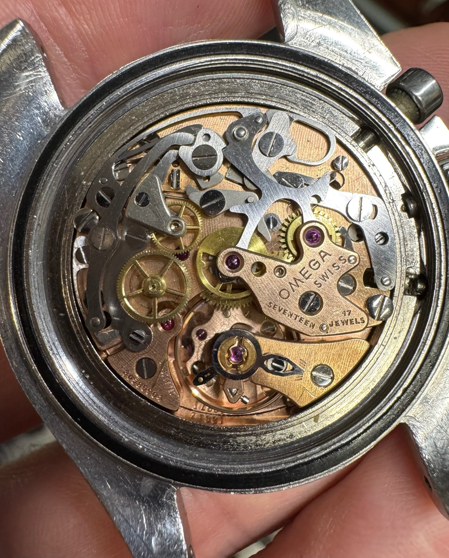 Omega Speedmaster Professional Moonwatch Full Steel Ghost Bezel Yellow Patina Step Dial 1969 (Serviced)