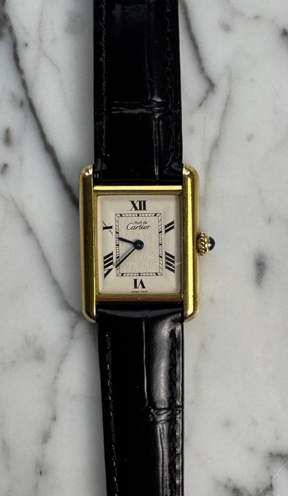 Cartier Tank Vermeil Gold Plated Quartz White Roman Dial