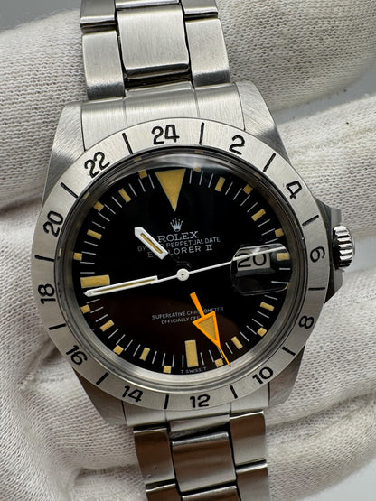 Rolex Explorer II 1655 Steve Mc Queen 1655 Full Steel Yellow Patina MK1 Straight Hand 1972 (Box/Mint/Serviced)