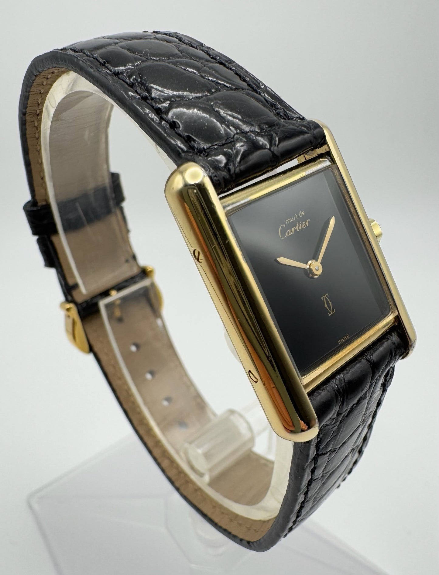 Cartier Tank Vermeil Gold Plated Quartz Black Dial 1986 (Full-Set)