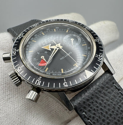 Croton Aviator Sea Diver Chronograph Manual Winding Yellow Patina Broad Arrow Original Owner 1960s (Unpolished)