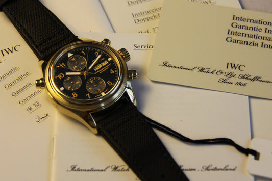 IWC Pilot Double Chronograph Doppelchronograph Pilot Yellow Gold Black Dial 1999 (Full-Set)