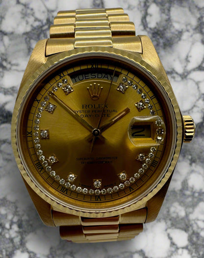 Rolex Day-Date Full Gold with Solid Gold Diamond String Dial