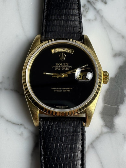 Rolex Day-Date 36 Yellow Gold Aftermarket Onyx Dial 1979 (Serviced)