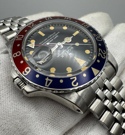 Rolex GMT-Master 1675 MK1 Long E Pepsi Red Back Insert Nice Patina 1968 (Serviced)