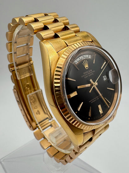 Rolex Day-Date 36 Full Rose Gold Ultra Rare Tropical Dial Arabic Disks 1973 (Unpolished/Serviced)