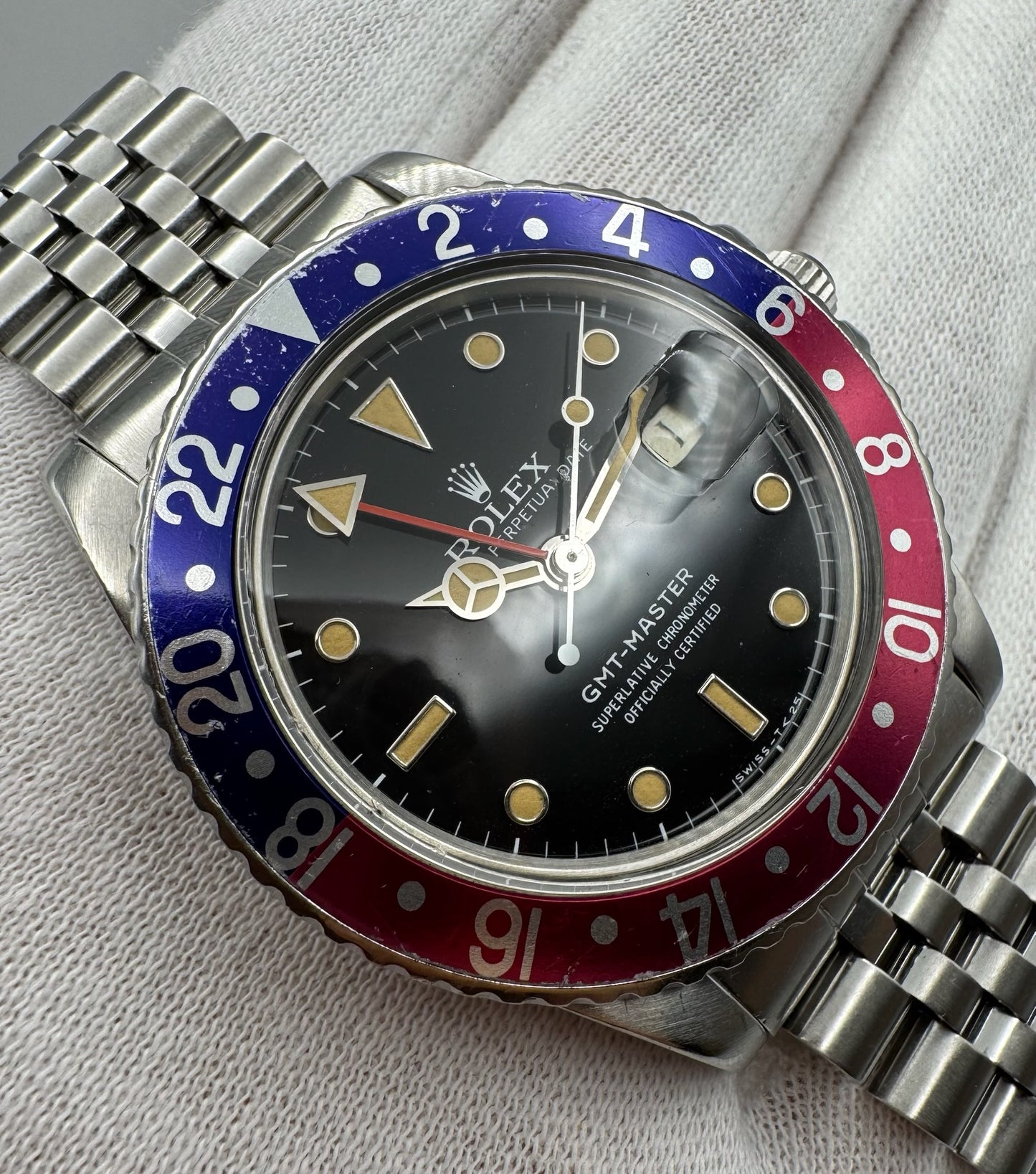 Rolex GMT-Master 16750 Jubilee Pepsi Heavy Patina 1985