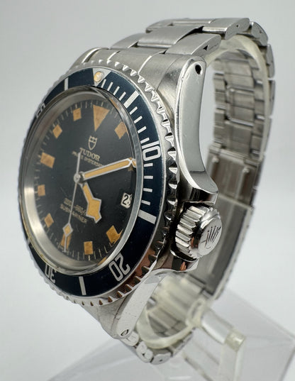 Tudor Submariner Snowflake Full Steel Black Pumpkin Patina Blue Insert Rare Confetti Dial 1968 (Unpolished/Serviced)