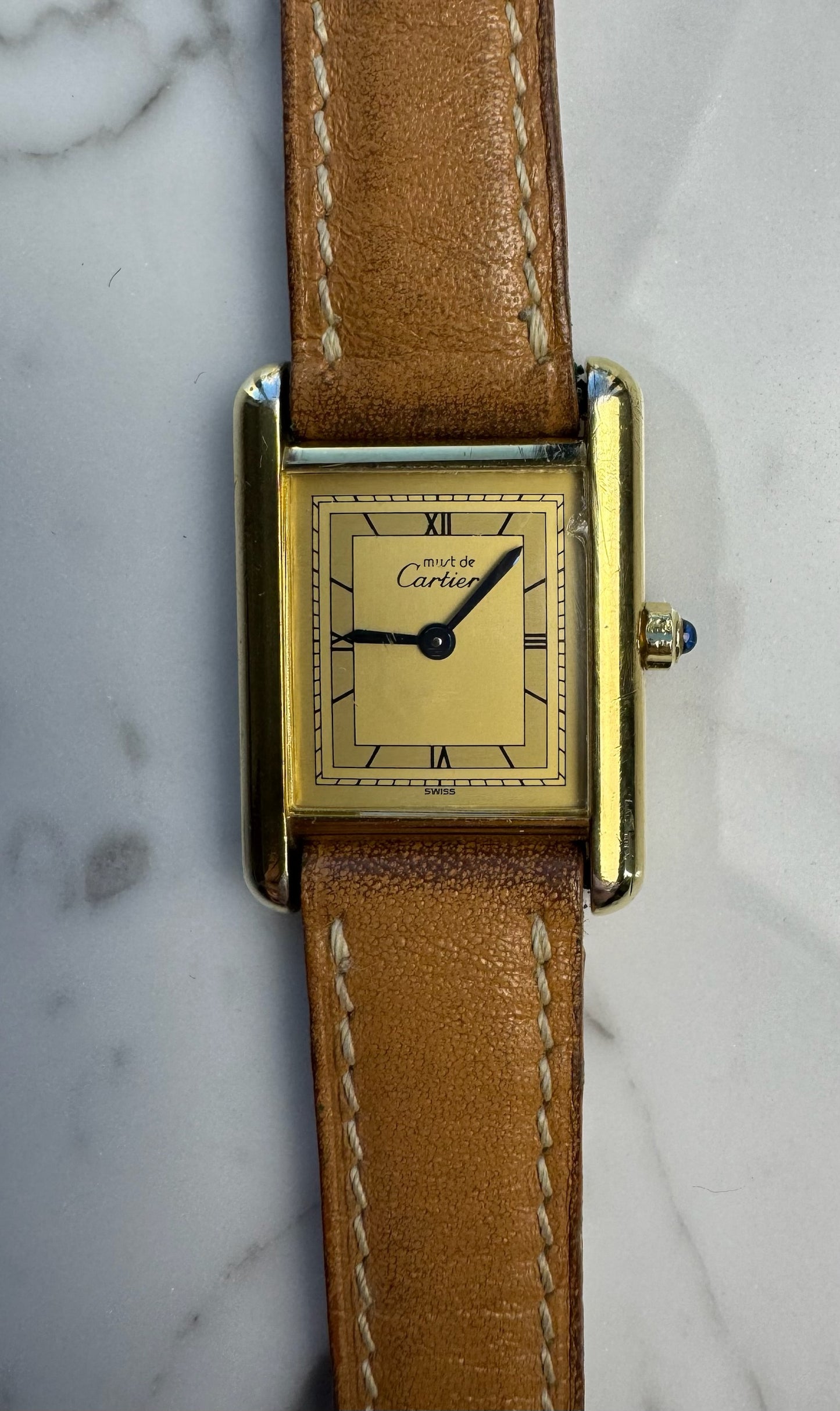 Cartier Tank Vermeil Gold Plated Quartz Champagne Dial 1990