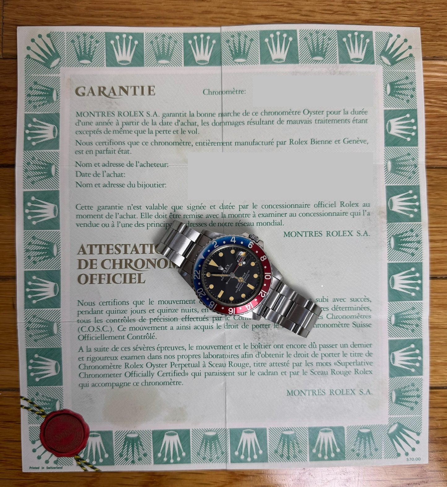 Rolex GMT-Master 16750 Pepsi Matte Dial Yellow Patina 1980 (Full-Set/Unpolished)