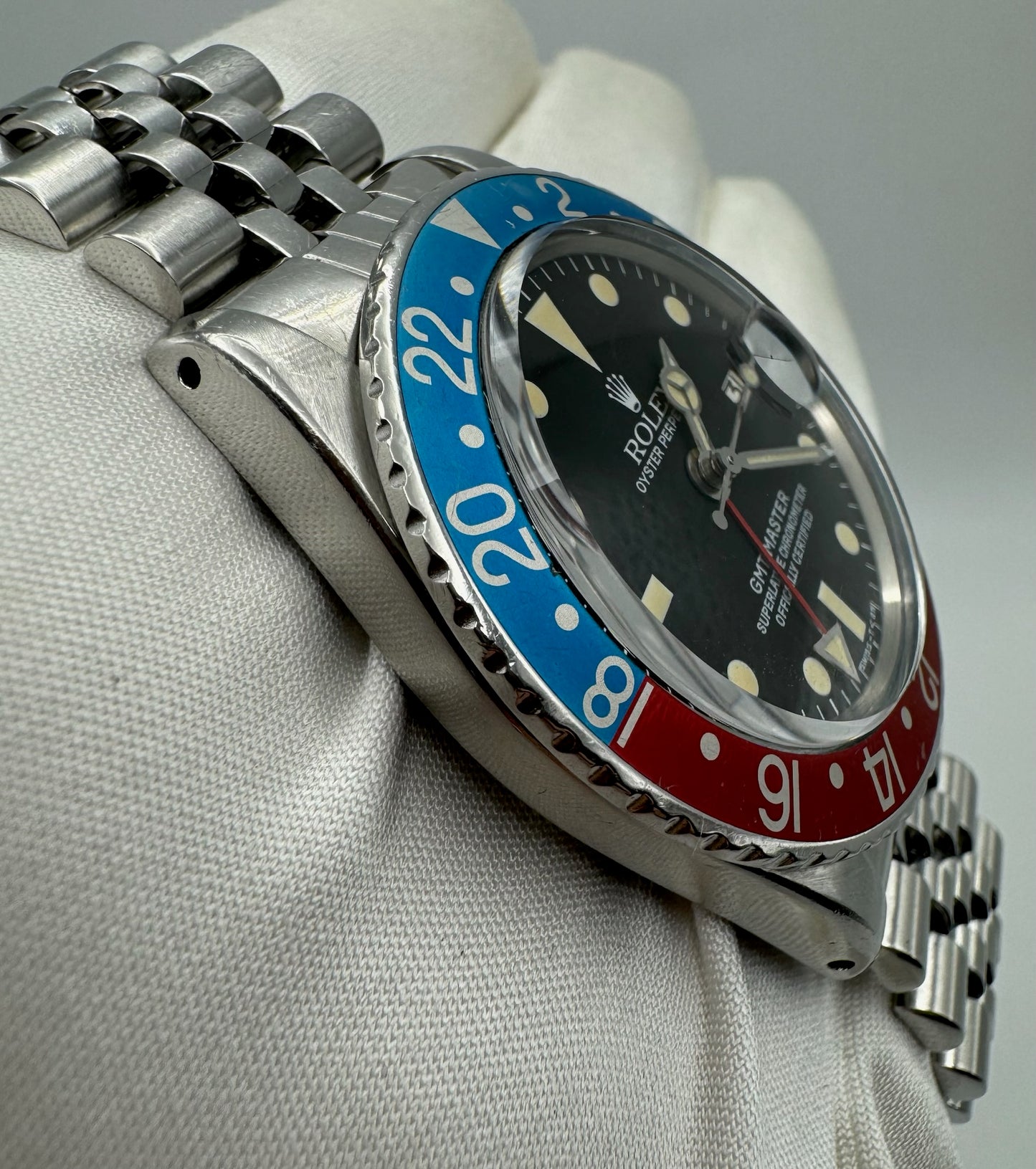 Rolex GMT-Master 1675 Steel Jubilee Faded Turquoise Pepsi Insert 1971 (Unpolished)