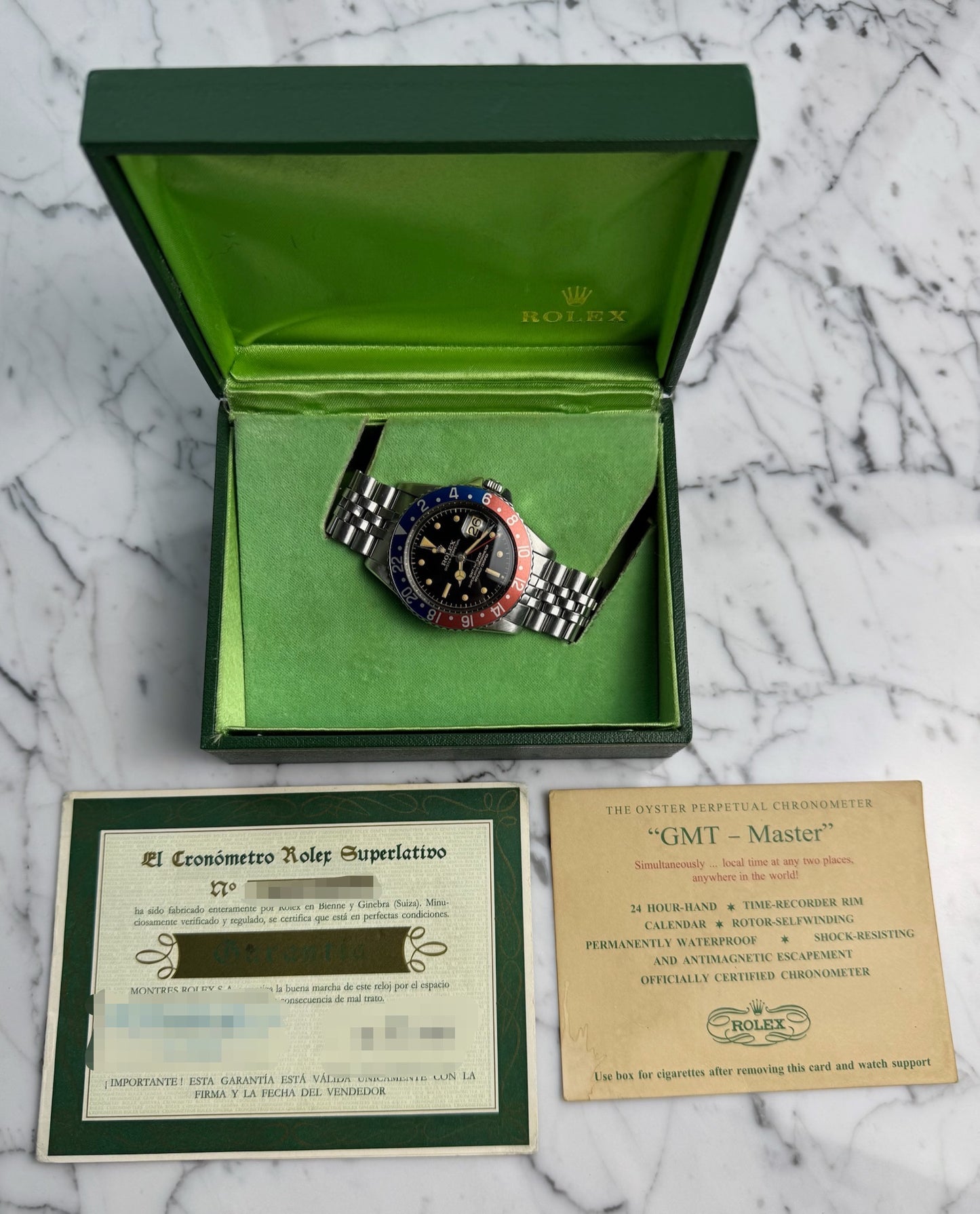 Rolex GMT-Master 1675 PCG Mirror Glossy Gilt Chapter Ring Exclamation Point 1962 (Full-Set/Serviced)