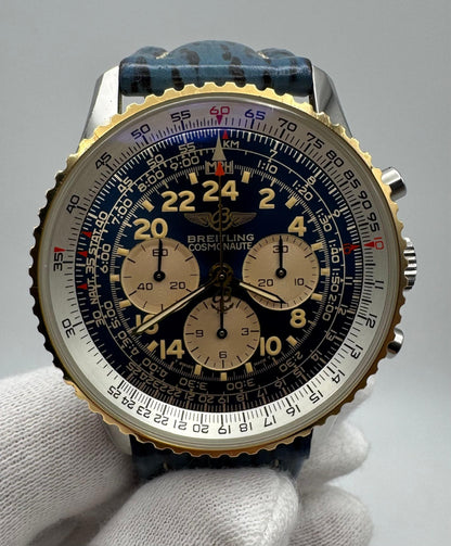 Breitling Navitimer Cosmonaute Two Tone Blue Tritium Dial Yellow Patina (Box/Mint)
