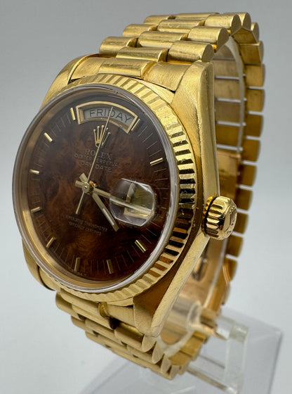 Rolex Day-Date 36 Yellow Gold Rare Wood Dial 1986 (Full-Set/Unpolished)