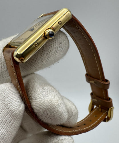 Cartier Tank Vermeil Gold Plated Quartz Champagne Dial 1990