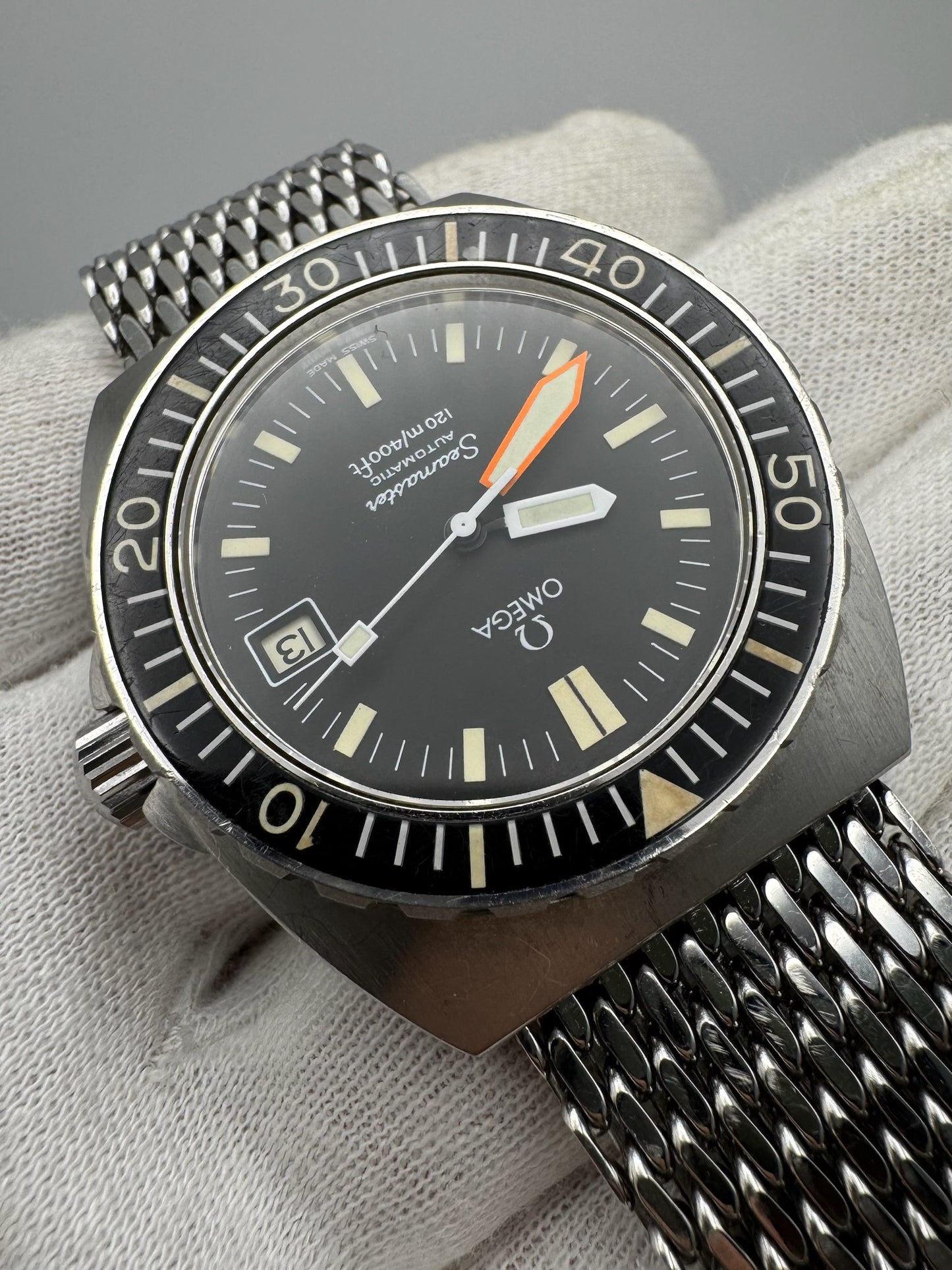 Omega Seamaster Baby Ploprof Full Steel Mesh Bracelet Yellow Patina (Unpolished/Serviced)