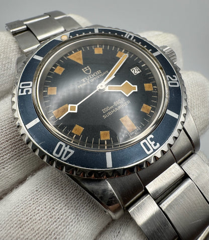 Tudor Submariner Snowflake Full Steel Black Pumpkin Patina Blue Insert Rare Confetti Dial 1968 (Unpolished/Serviced)